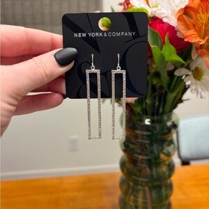 New York & Company Sparkling Silver Rectangle Earrings